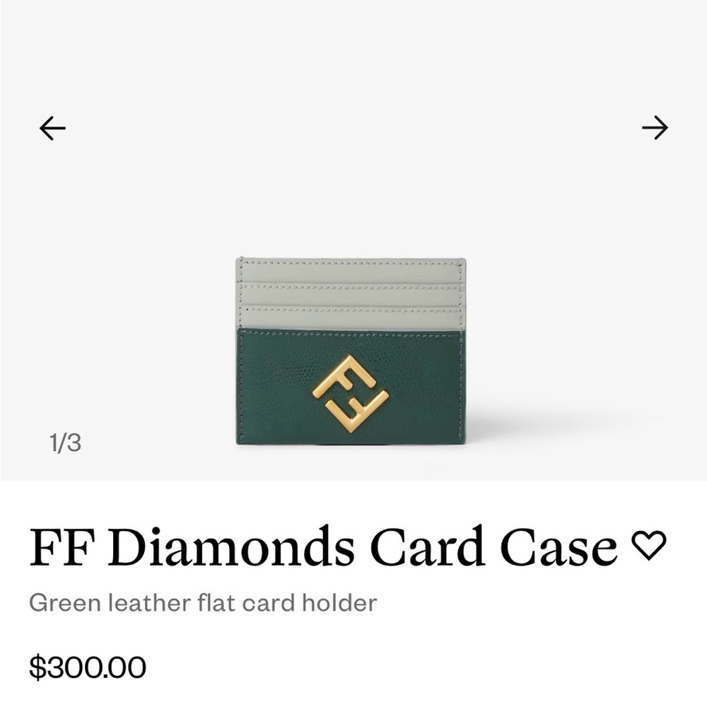 Fendi Green & Light Gray Leather Card Case with Gold FF Emblem - Picture 4 of 7